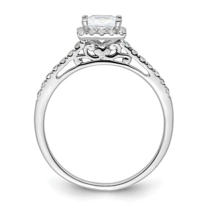 14k White Gold Princess Halo Simulated Diamond Engagement Ring