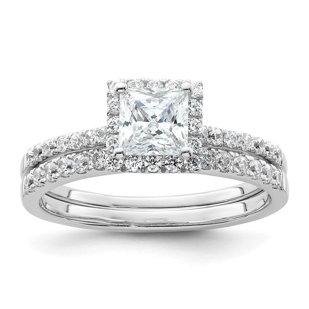 14k White Gold Princess Halo Simulated Diamond Engagement Ring