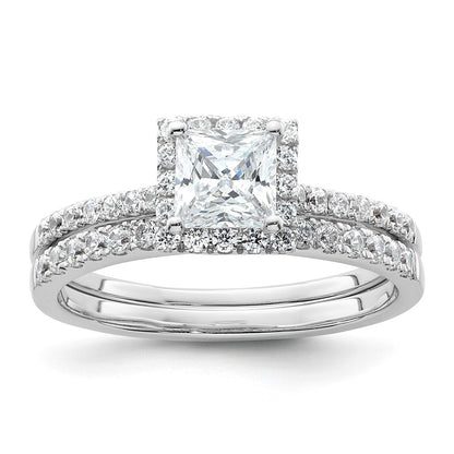 14k White Gold Princess Halo Simulated Diamond Engagement Ring