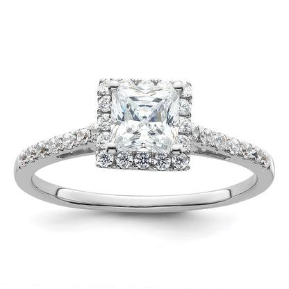 14k White Gold Princess Halo Simulated Diamond Engagement Ring