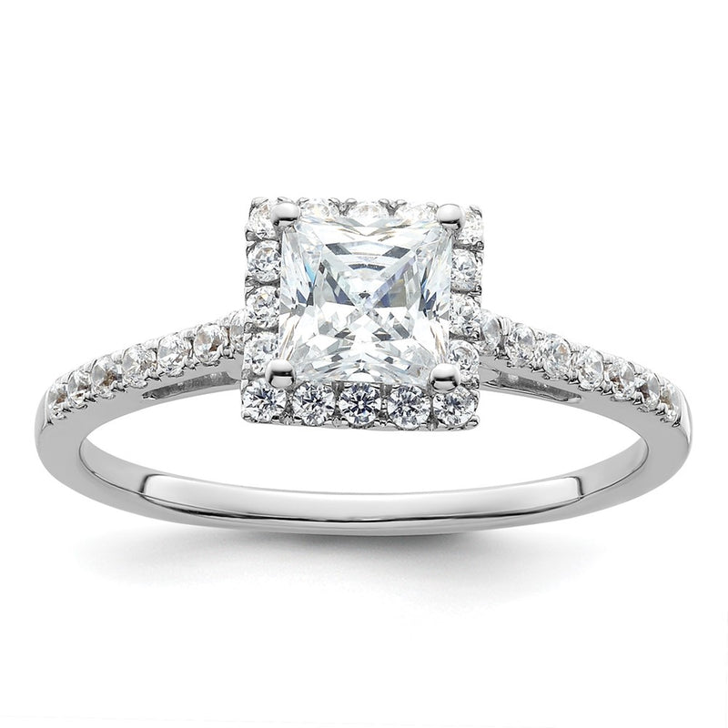 14k White Gold Princess Halo Simulated Diamond Engagement Ring