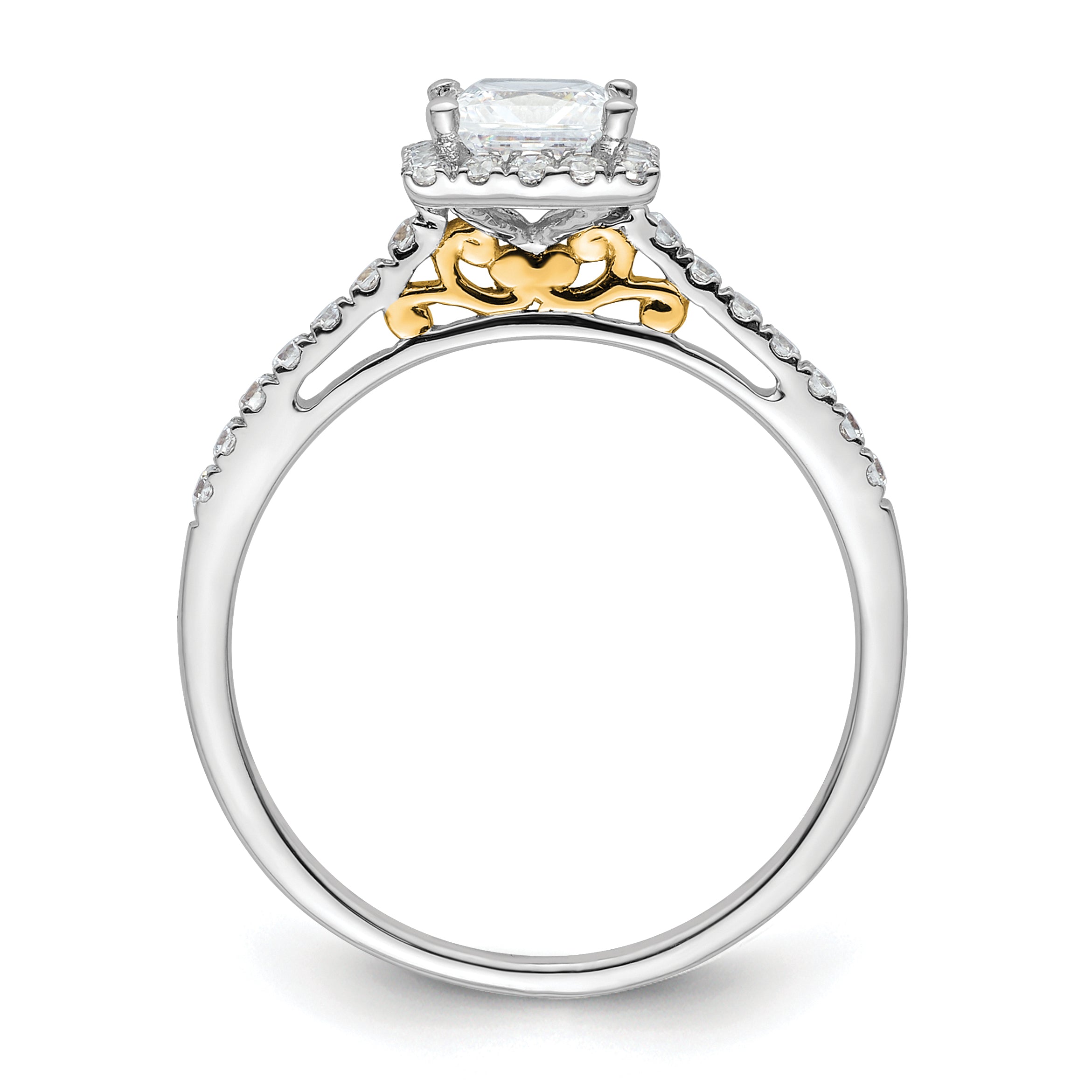 14k Yellow Gold 5x5mm Princess Halo Simulated Diamond Engagement Ring