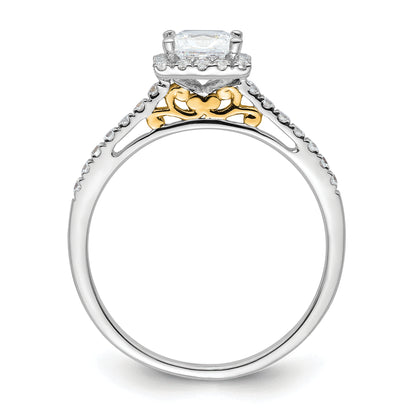 14k Yellow Gold 5x5mm Princess Halo Simulated Diamond Engagement Ring