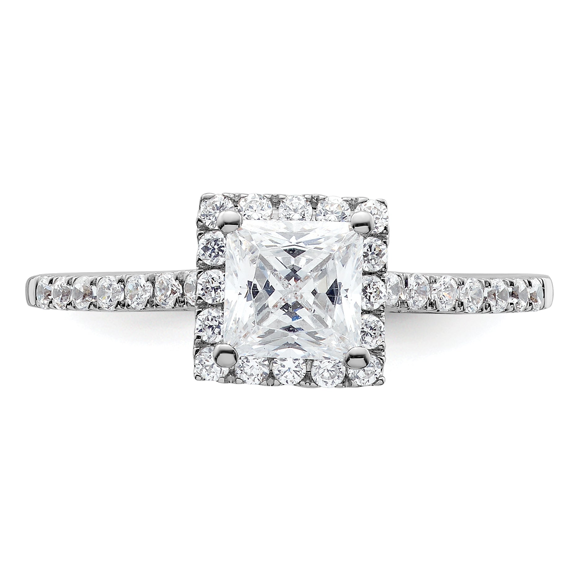 14k Yellow Gold 5x5mm Princess Halo Simulated Diamond Engagement Ring