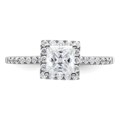 14k Yellow Gold 5x5mm Princess Halo Simulated Diamond Engagement Ring