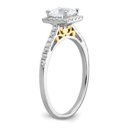 14k Yellow Gold 5x5mm Princess Halo Simulated Diamond Engagement Ring