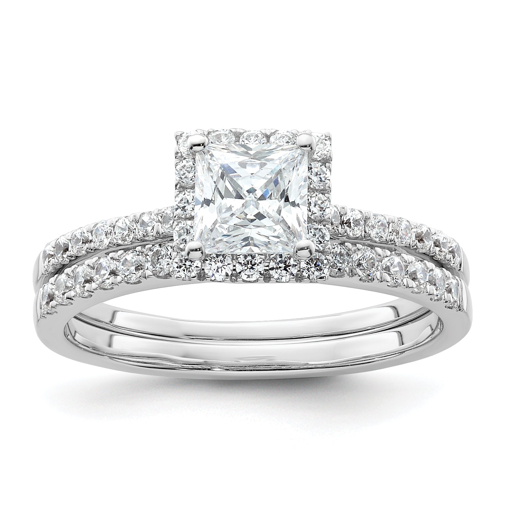 14k Yellow Gold 5x5mm Princess Halo Simulated Diamond Engagement Ring