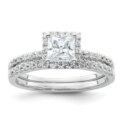 14k Yellow Gold 5x5mm Princess Halo Simulated Diamond Engagement Ring