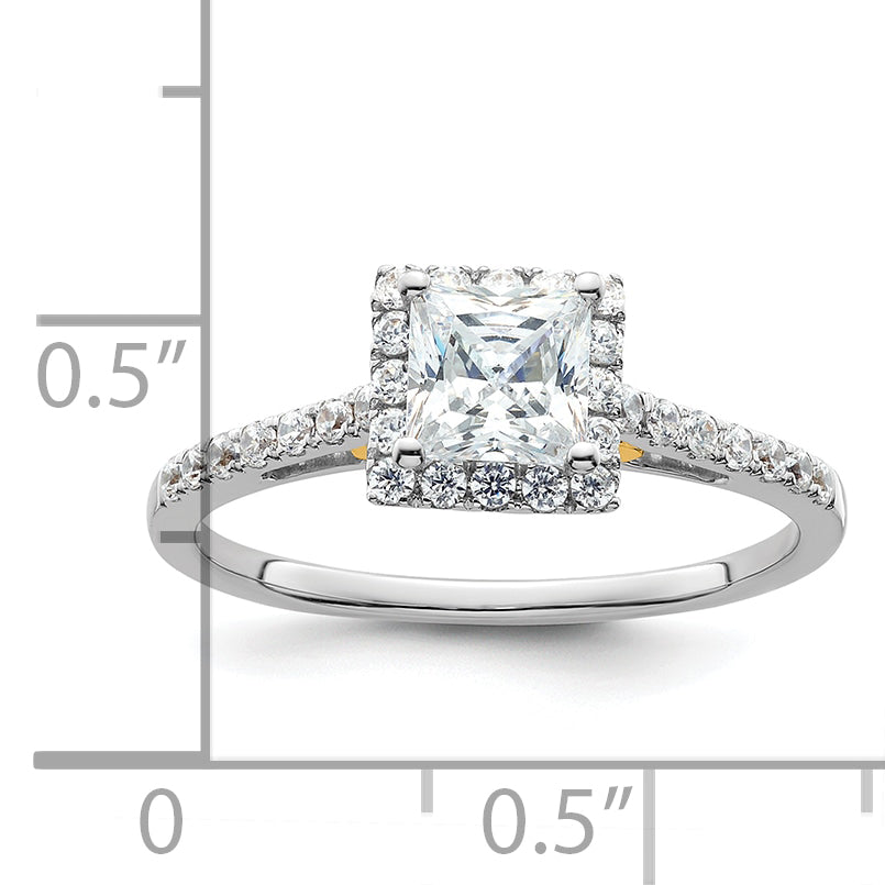14k Yellow Gold 5x5mm Princess Halo Simulated Diamond Engagement Ring