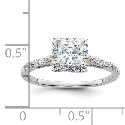 14k Yellow Gold 5x5mm Princess Halo Simulated Diamond Engagement Ring