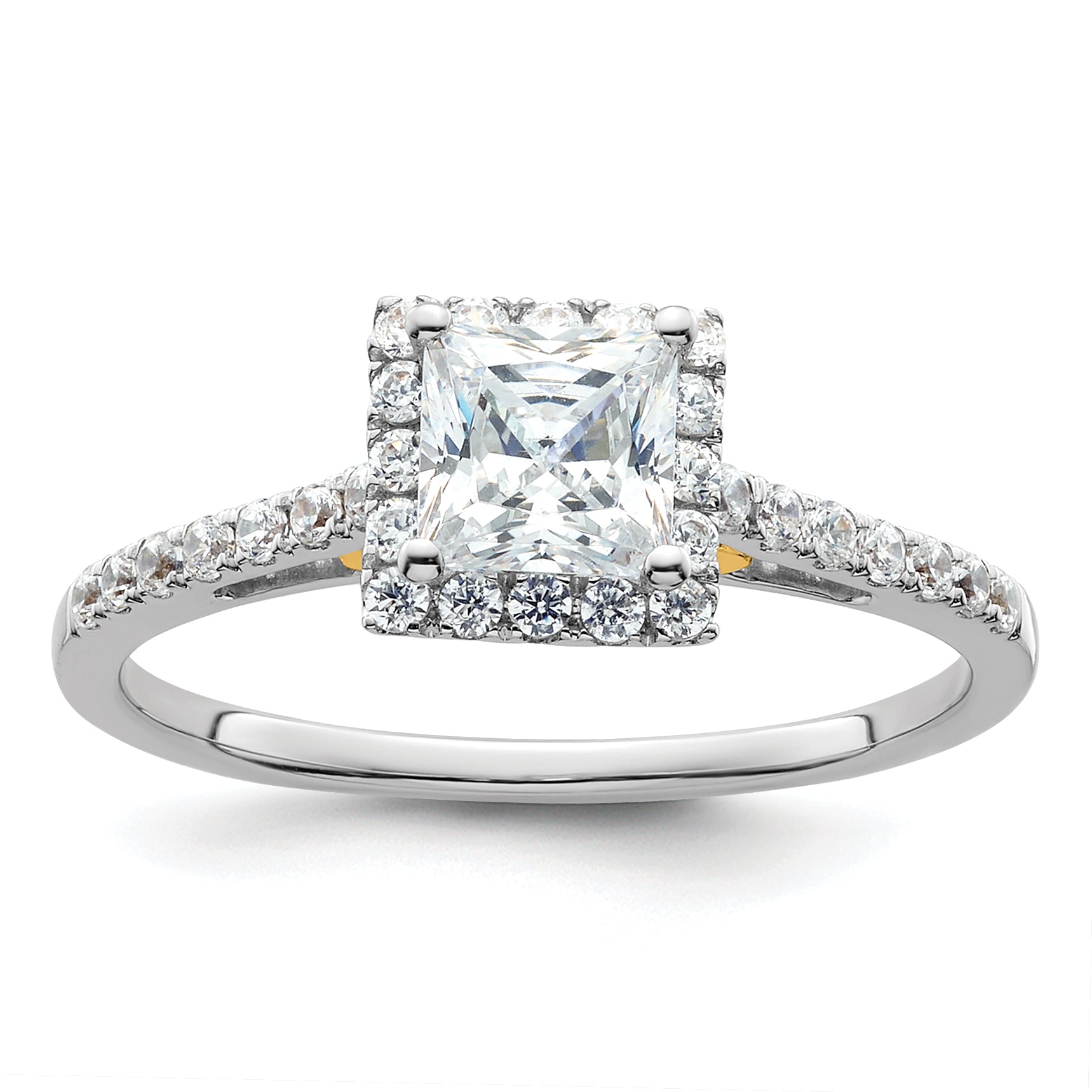 14k Yellow Gold 5x5mm Princess Halo Simulated Diamond Engagement Ring