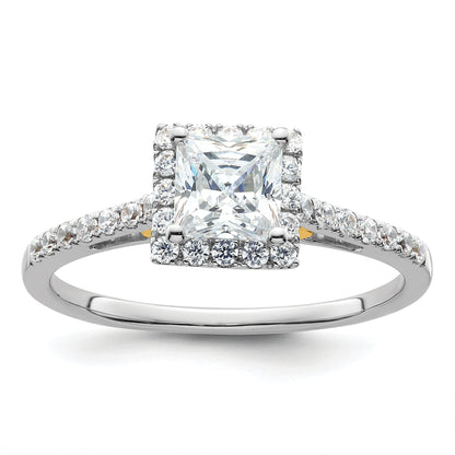 14k Yellow Gold 5x5mm Princess Halo Simulated Diamond Engagement Ring
