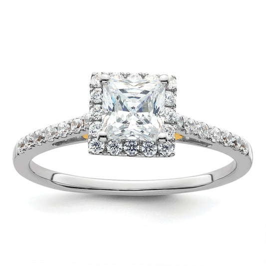 14k Yellow Gold 5x5mm Princess Halo Simulated Diamond Engagement Ring