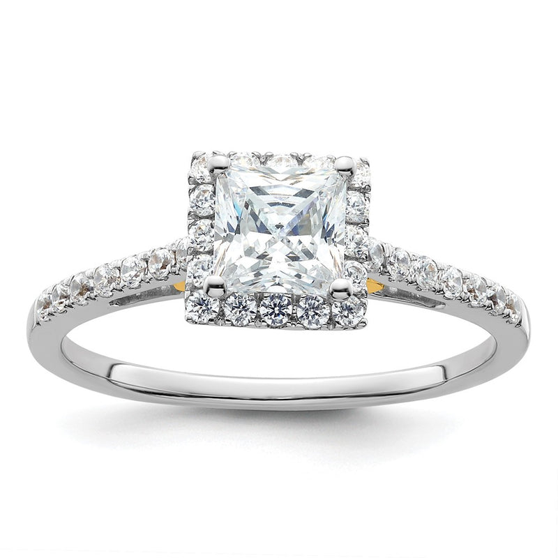 14k Yellow Gold 5x5mm Princess Halo Simulated Diamond Engagement Ring