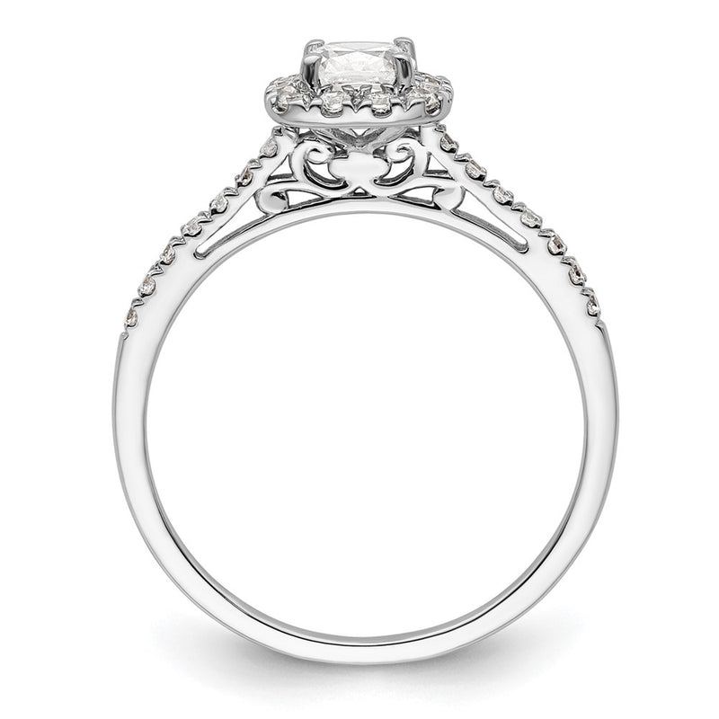 14k White Gold Cushion Halo Simulated Diamond Engagement Ring