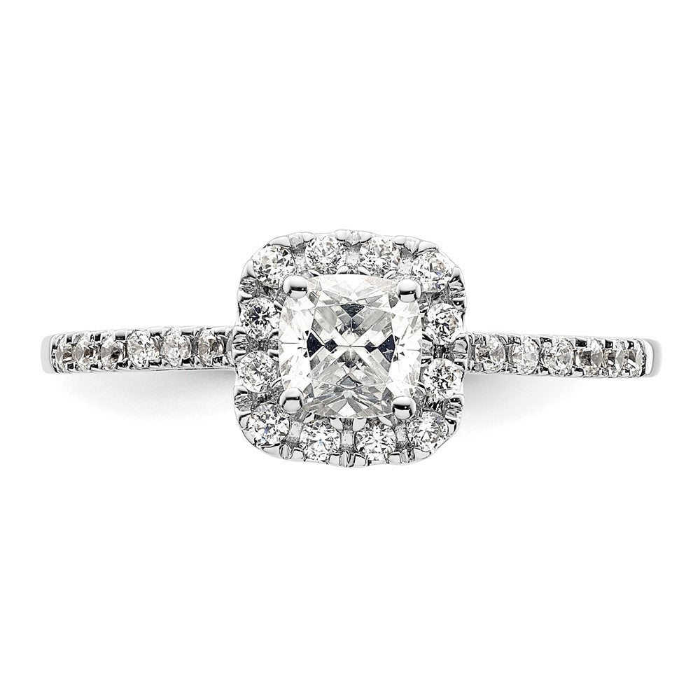 14k White Gold Cushion Halo Simulated Diamond Engagement Ring