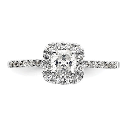14k White Gold Cushion Halo Simulated Diamond Engagement Ring