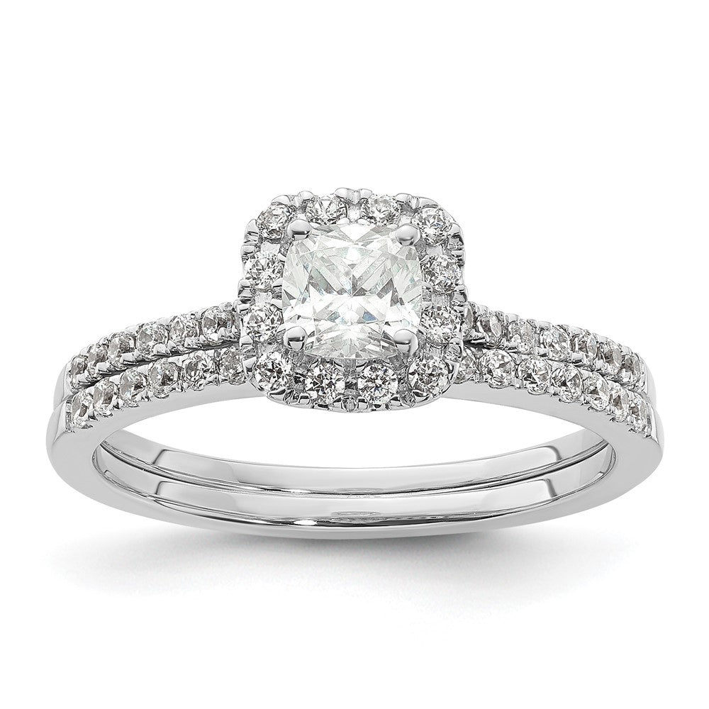 14k White Gold Cushion Halo Simulated Diamond Engagement Ring