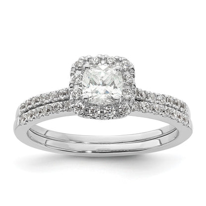14k White Gold Cushion Halo Simulated Diamond Engagement Ring