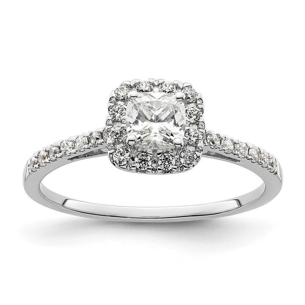 14k White Gold Cushion Halo Simulated Diamond Engagement Ring