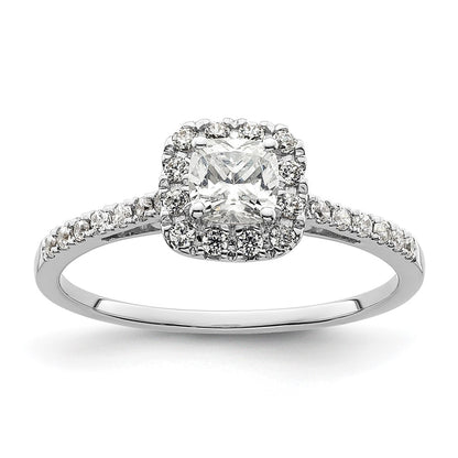 14k White Gold Cushion Halo Simulated Diamond Engagement Ring