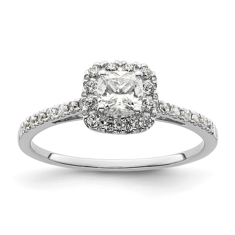 14k White Gold Cushion Halo Simulated Diamond Engagement Ring