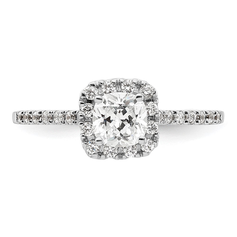 14k White Gold Cushion Halo Simulated Diamond Engagement Ring