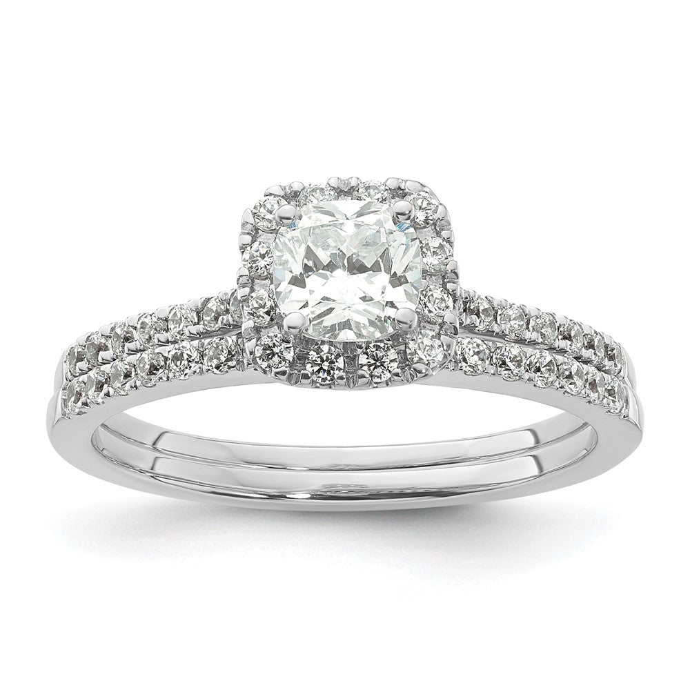 14k White Gold Cushion Halo Simulated Diamond Engagement Ring