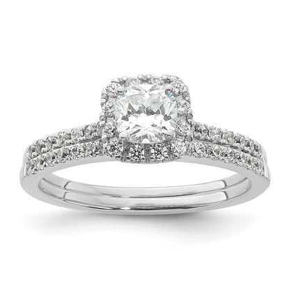 14k White Gold Cushion Halo Simulated Diamond Engagement Ring