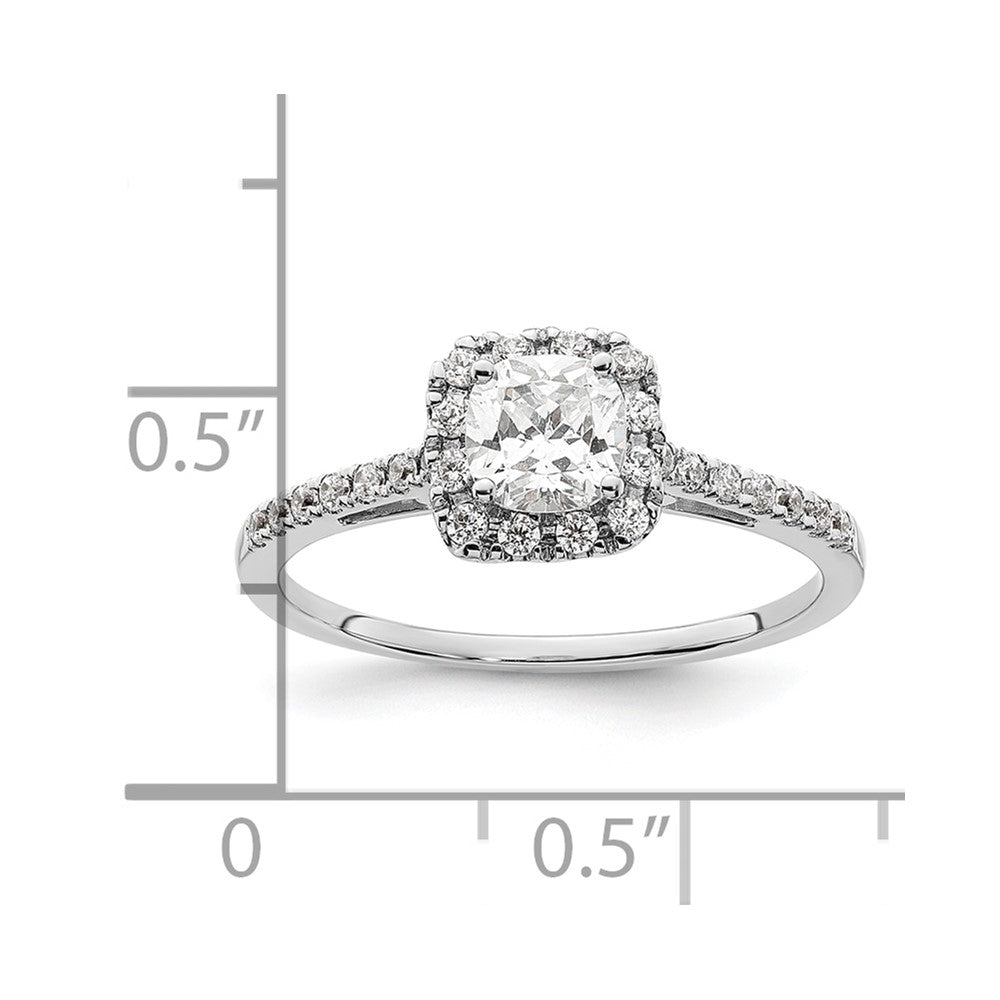 14k White Gold Cushion Halo Simulated Diamond Engagement Ring