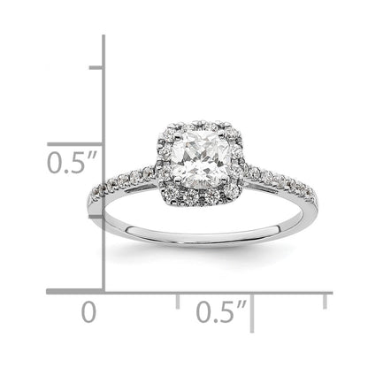 14k White Gold Cushion Halo Simulated Diamond Engagement Ring