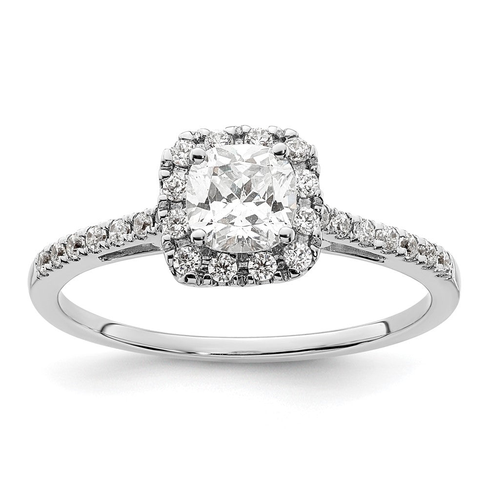 14k White Gold Cushion Halo Simulated Diamond Engagement Ring