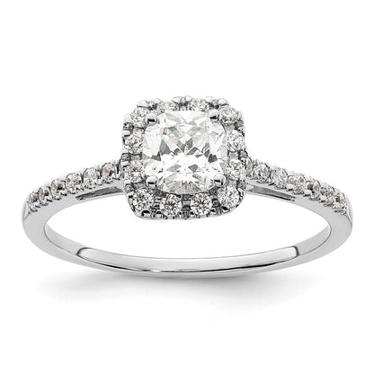 14k White Gold Cushion Halo Simulated Diamond Engagement Ring