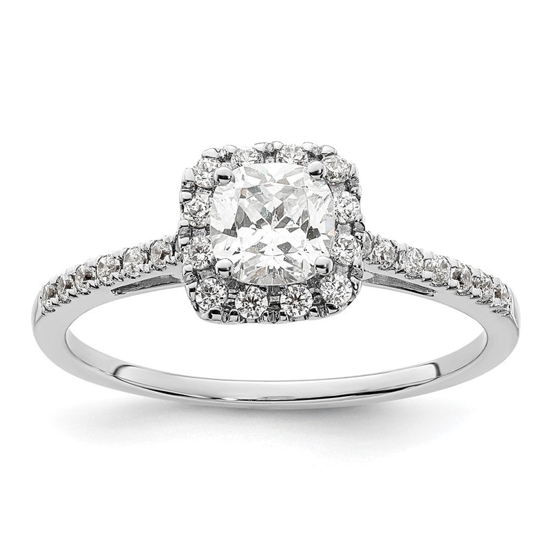 14k White Gold Cushion Halo Simulated Diamond Engagement Ring