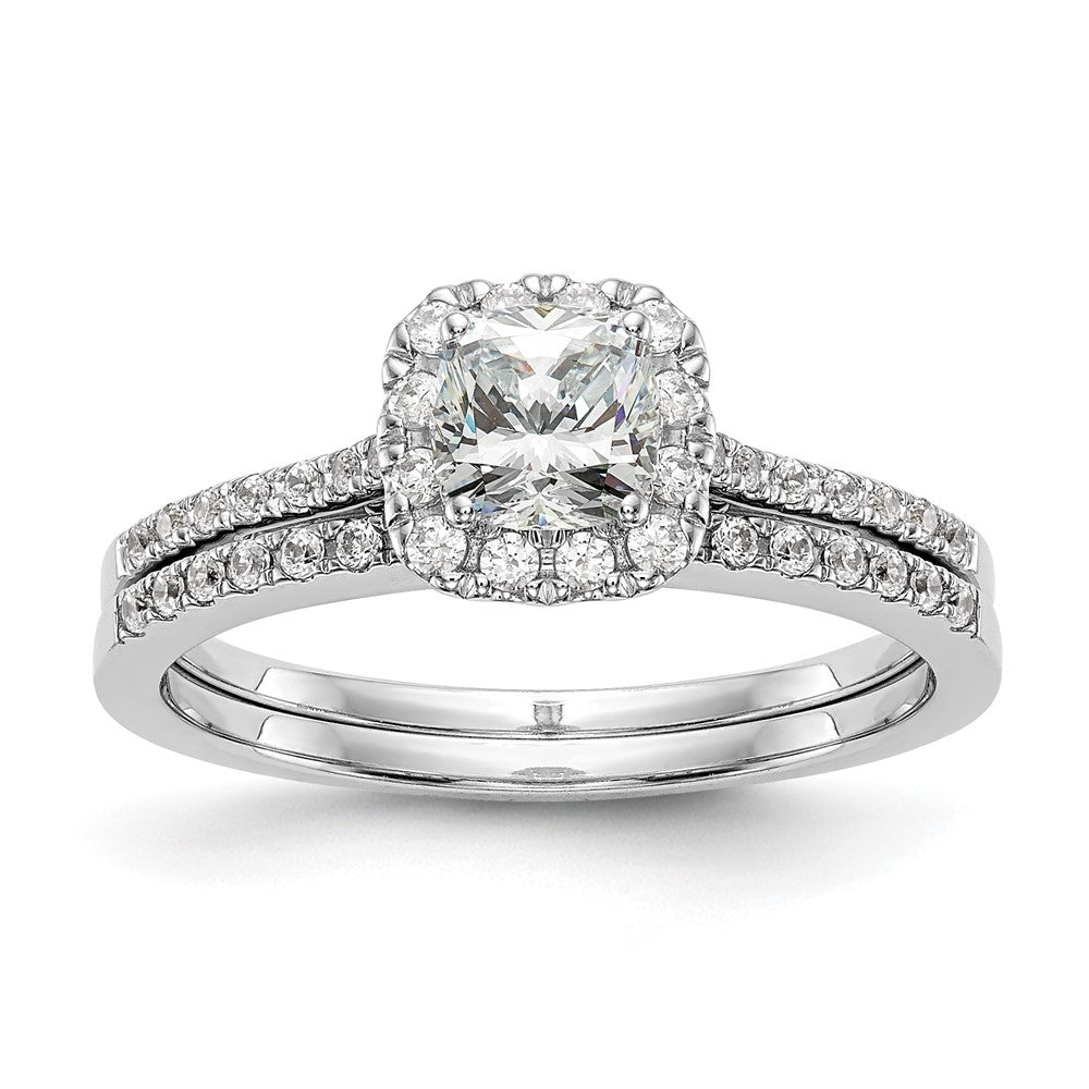 14k White Gold Cushion Halo Simulated Diamond Engagement Ring