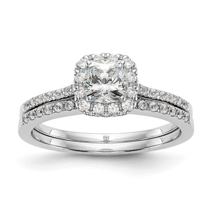 14k White Gold Cushion Halo Simulated Diamond Engagement Ring