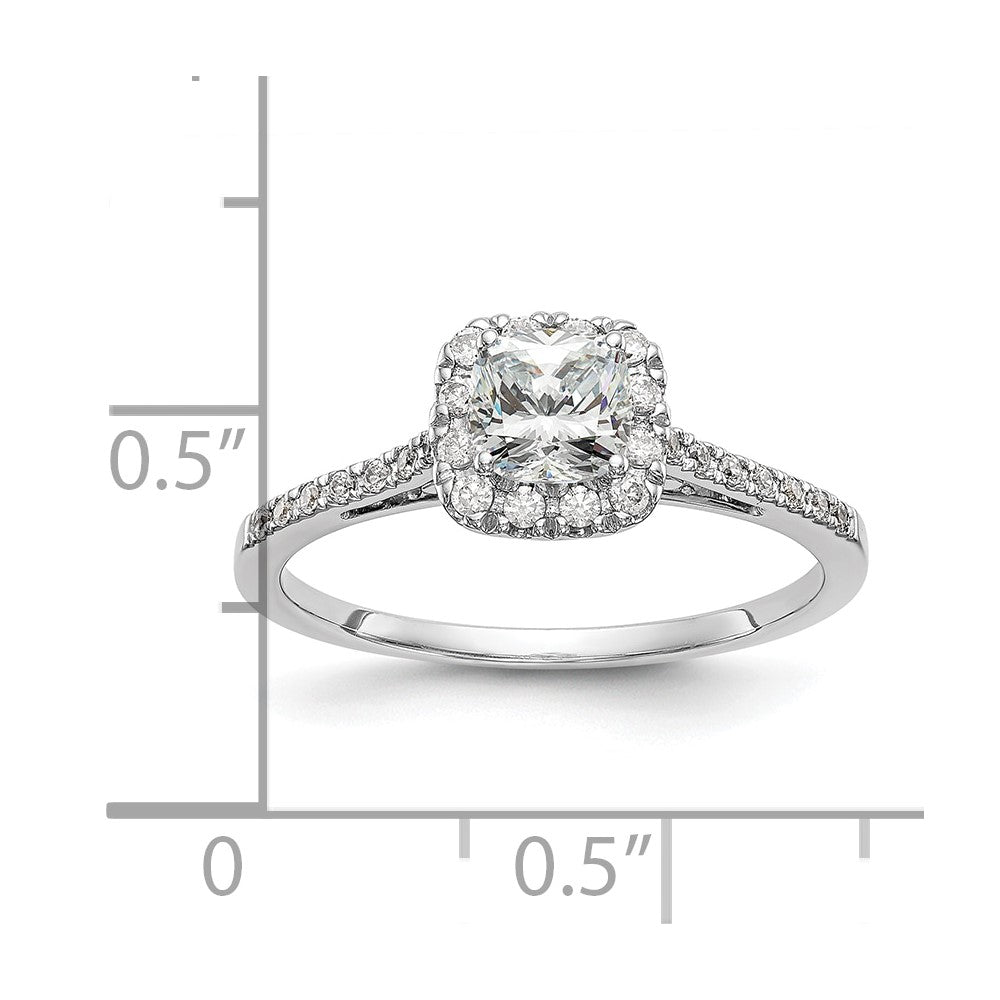 14k White Gold Cushion Halo Simulated Diamond Engagement Ring