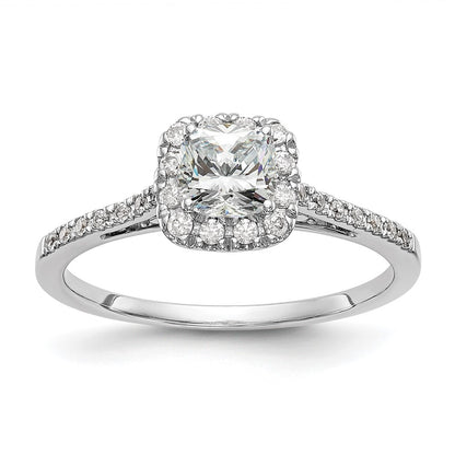 14k White Gold Cushion Halo Simulated Diamond Engagement Ring