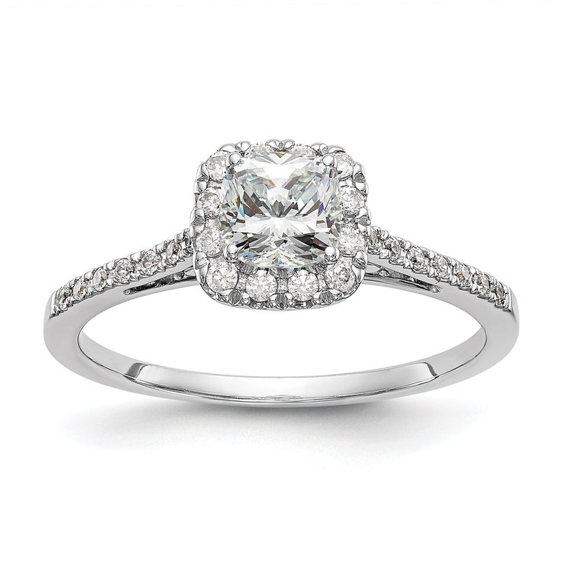 14k White Gold Cushion Halo Simulated Diamond Engagement Ring
