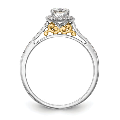 14K Two Tone Halo (Holds 1 Carat (5.3mm) Cushion Center) 1/4 Diamond Semi Mount Engagement Ring