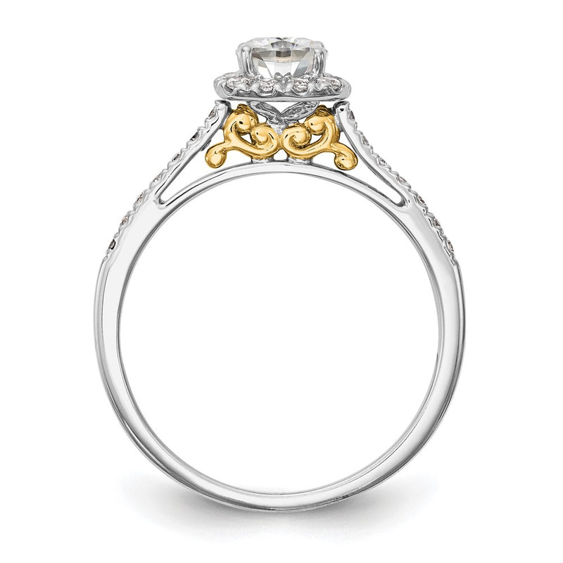 14K Two Tone Halo (Holds 1 Carat (5.3mm) Cushion Center) 1/4 Diamond Semi Mount Engagement Ring