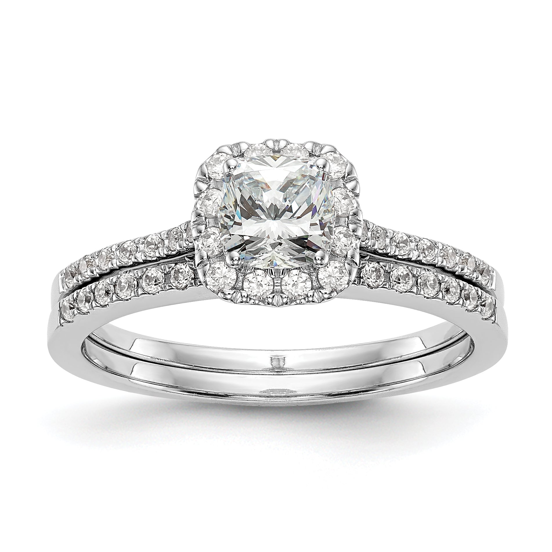 14K Two Tone Halo (Holds 1 Carat (5.3mm) Cushion Center) 1/4 Diamond Semi Mount Engagement Ring