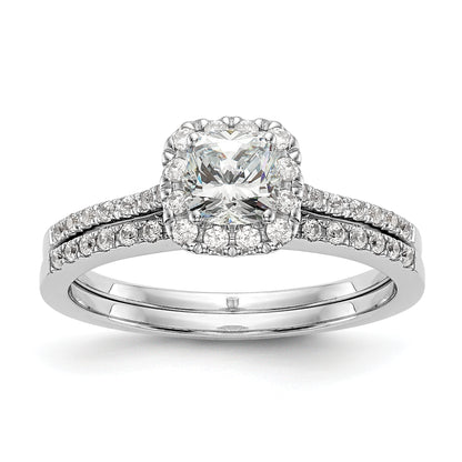14K Two Tone Halo (Holds 1 Carat (5.3mm) Cushion Center) 1/4 Diamond Semi Mount Engagement Ring