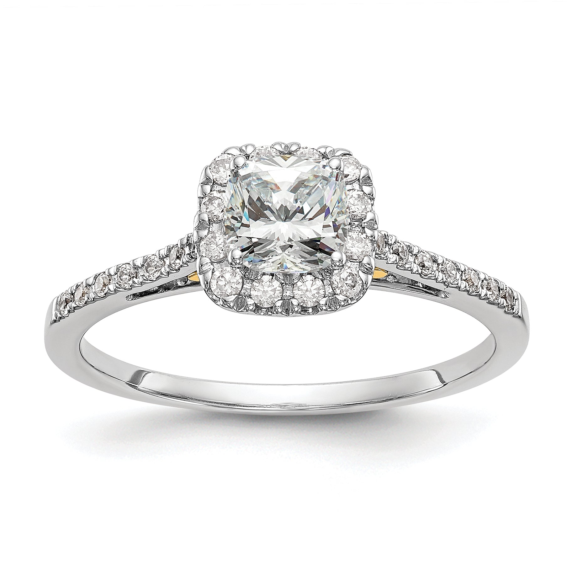 14K Two Tone Halo (Holds 1 Carat (5.3mm) Cushion Center) 1/4 Diamond Semi Mount Engagement Ring