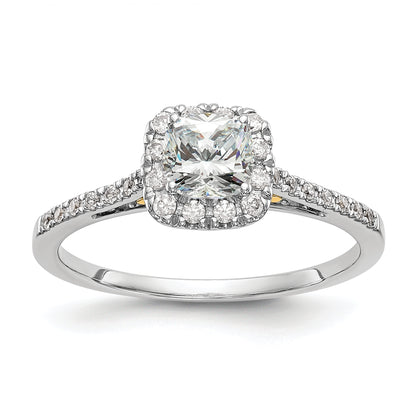 14K Two Tone Halo (Holds 1 Carat (5.3mm) Cushion Center) 1/4 Diamond Semi Mount Engagement Ring