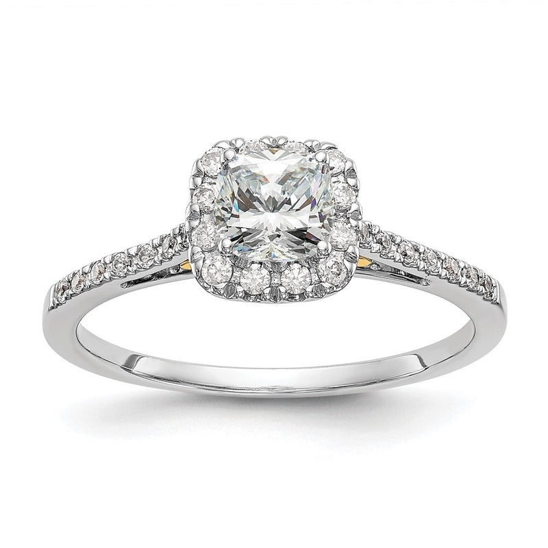 14K Two Tone Halo (Holds 1 Carat (5.3mm) Cushion Center) 1/4 Diamond Semi Mount Engagement Ring