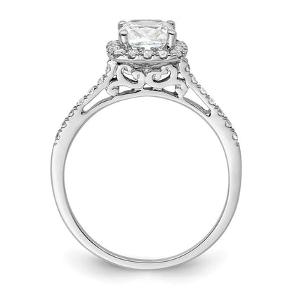 14k White Gold Cushion Halo Simulated Diamond Engagement Ring
