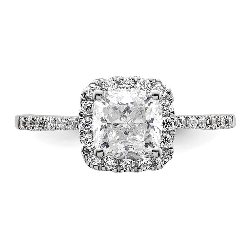 14k White Gold Cushion Halo Simulated Diamond Engagement Ring