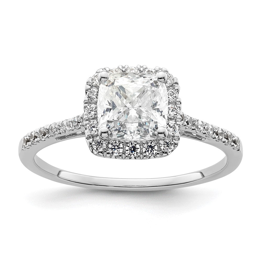 14k White Gold Cushion Halo Simulated Diamond Engagement Ring