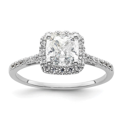 14k White Gold Cushion Halo Simulated Diamond Engagement Ring